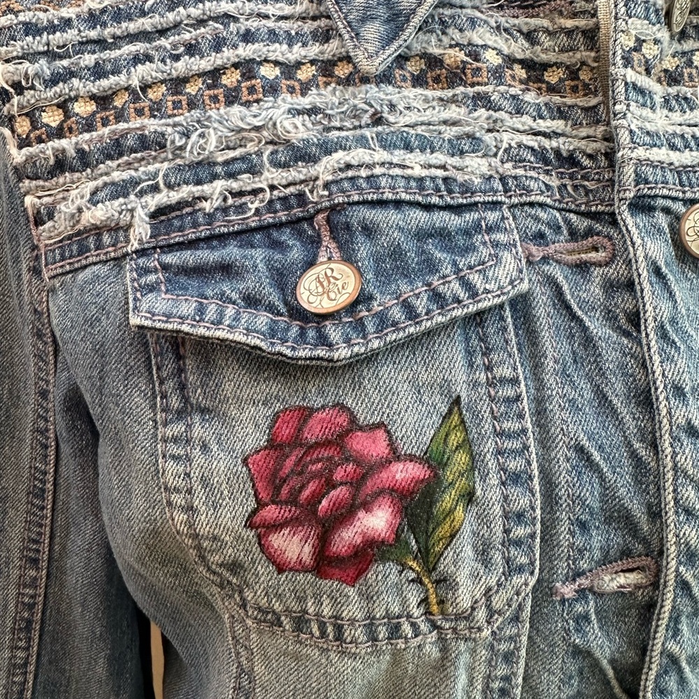 American Rag handpainted denim jean jacket Easter bunny rabbit sz LG girls OOAK - Picture 6 of 13